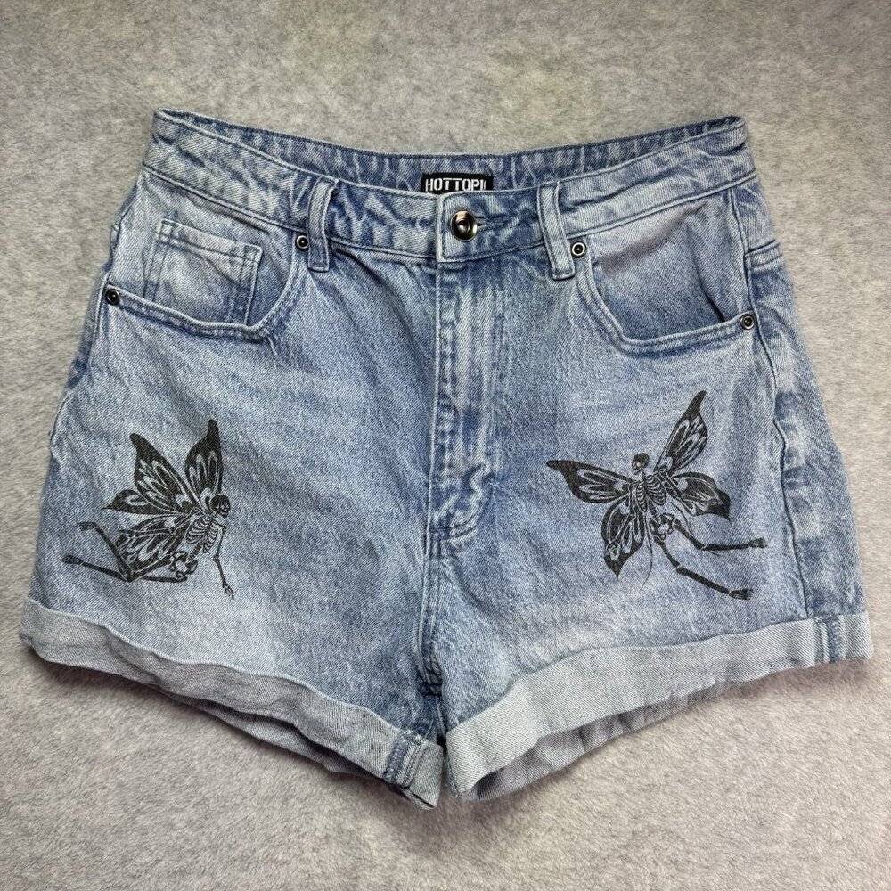 Hot Topic Thorn & Fable‎ Skull Fairy High-Waisted Denim Mom Shorts Size 5 Junior